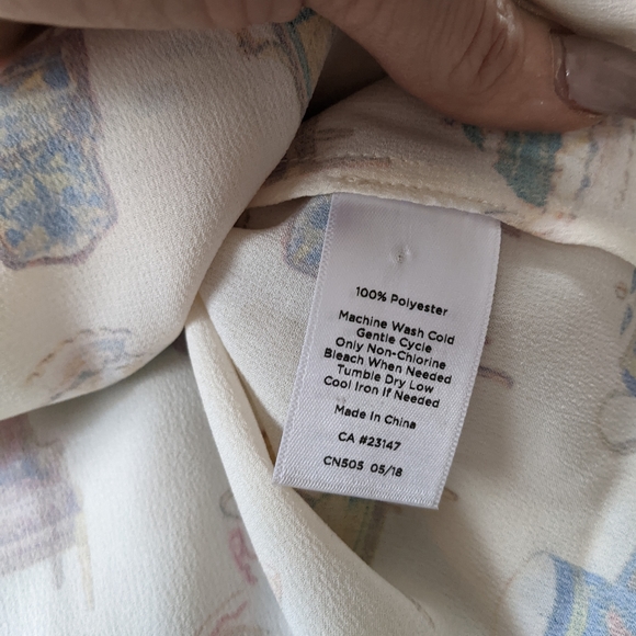 Talbot's Vintage Tea Cup Print Long Sleeve Polyester Blouse Size Women's L - Picture 5 of 7